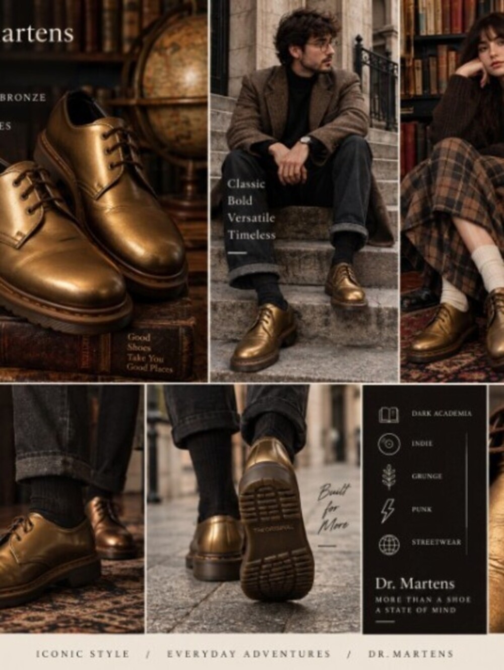 Dr. Martens 1578 Metallic Bronze Leather 3 Eye Oxford Derby Shoes US Men's 10